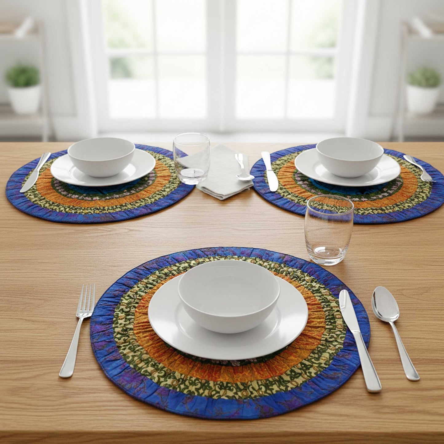 Riya I Eco-Friendly Silk Scrap Round Placemats / Pack of 2