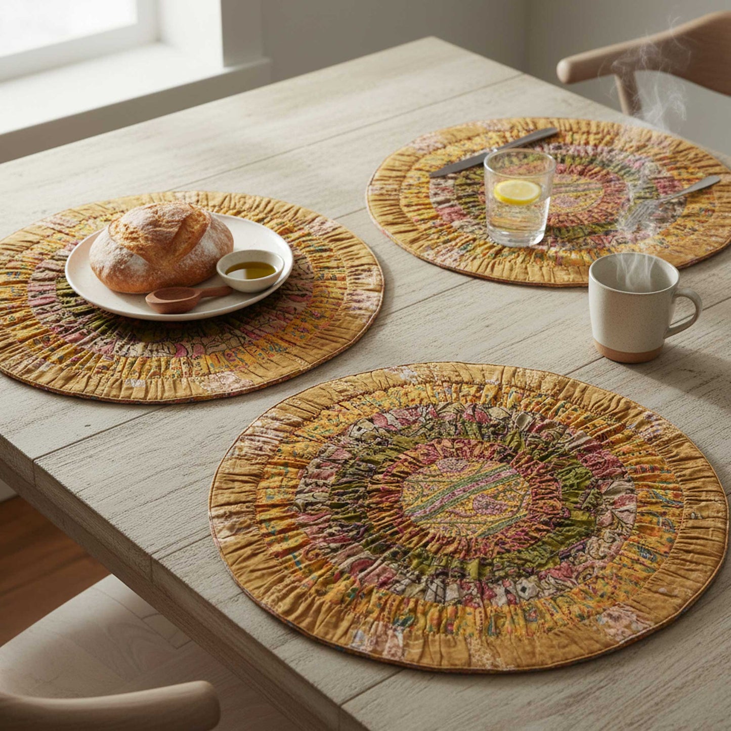 Tara I Eco-Friendly Silk Scrap Round Placemats / Pack of 2