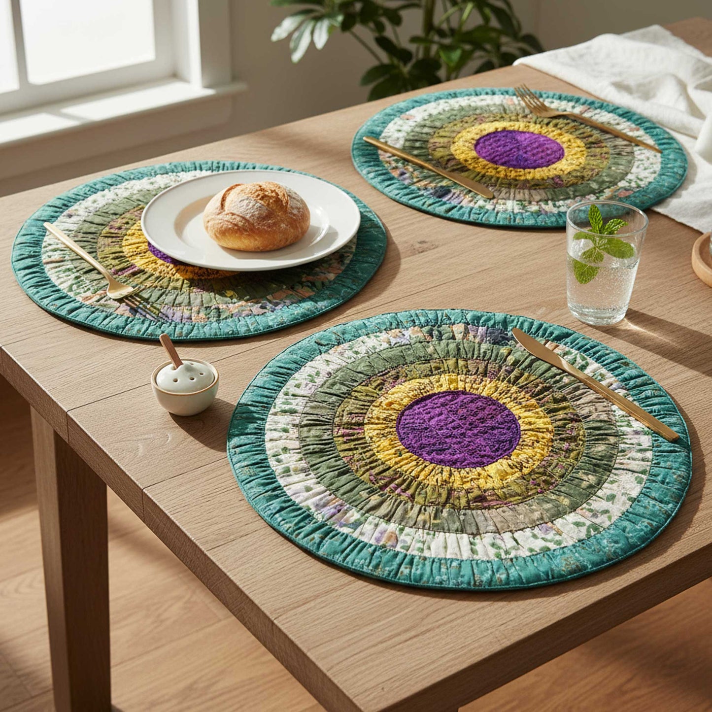 Mira I Eco-Friendly Silk Scrap Round Placemats / Pack of 2