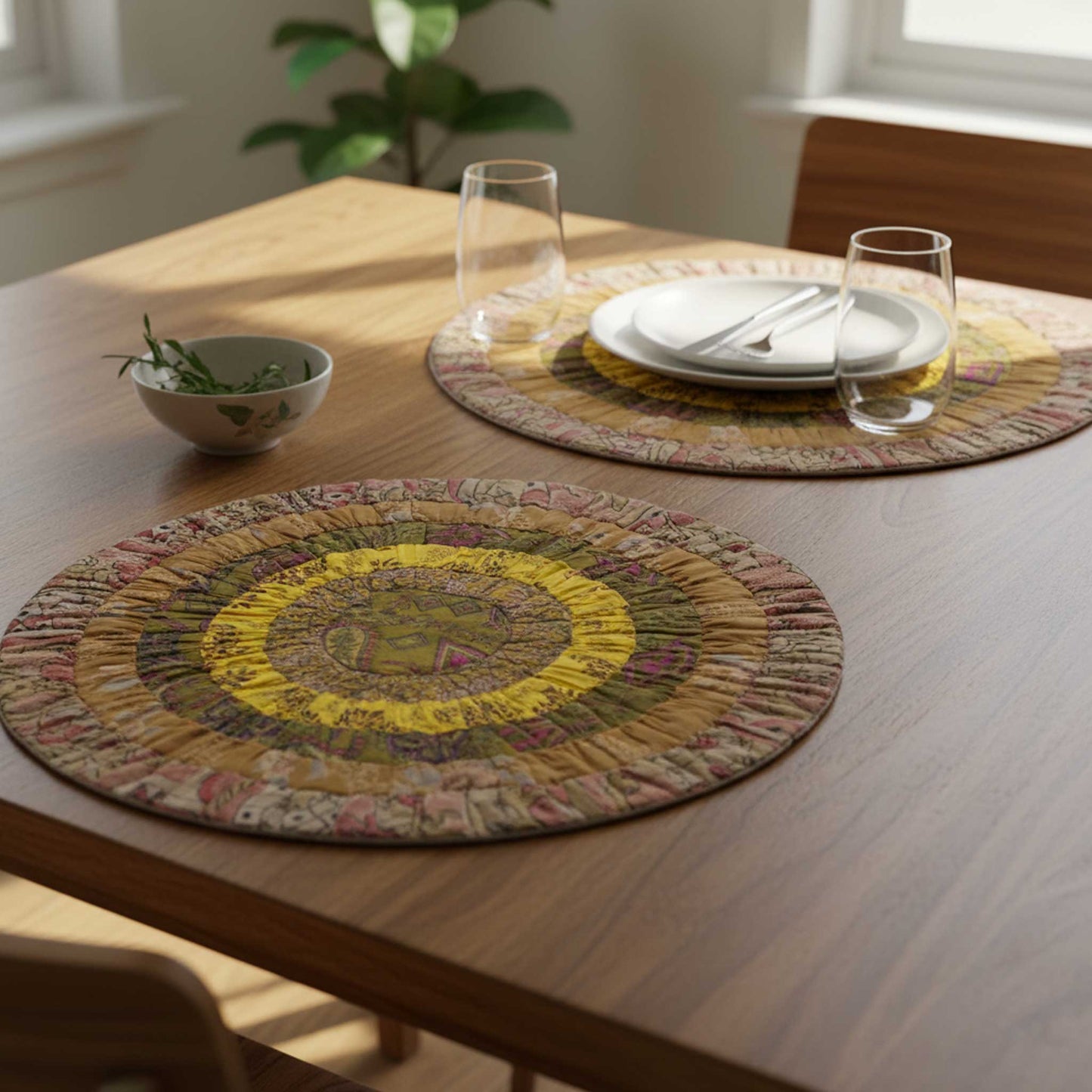 Kiara I Eco-Friendly Silk Scrap Round Placemats / Pack of 2
