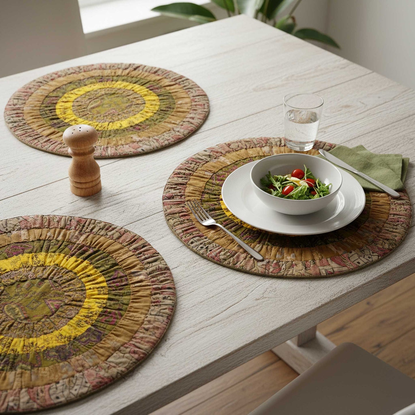 Kiara I Eco-Friendly Silk Scrap Round Placemats / Pack of 2