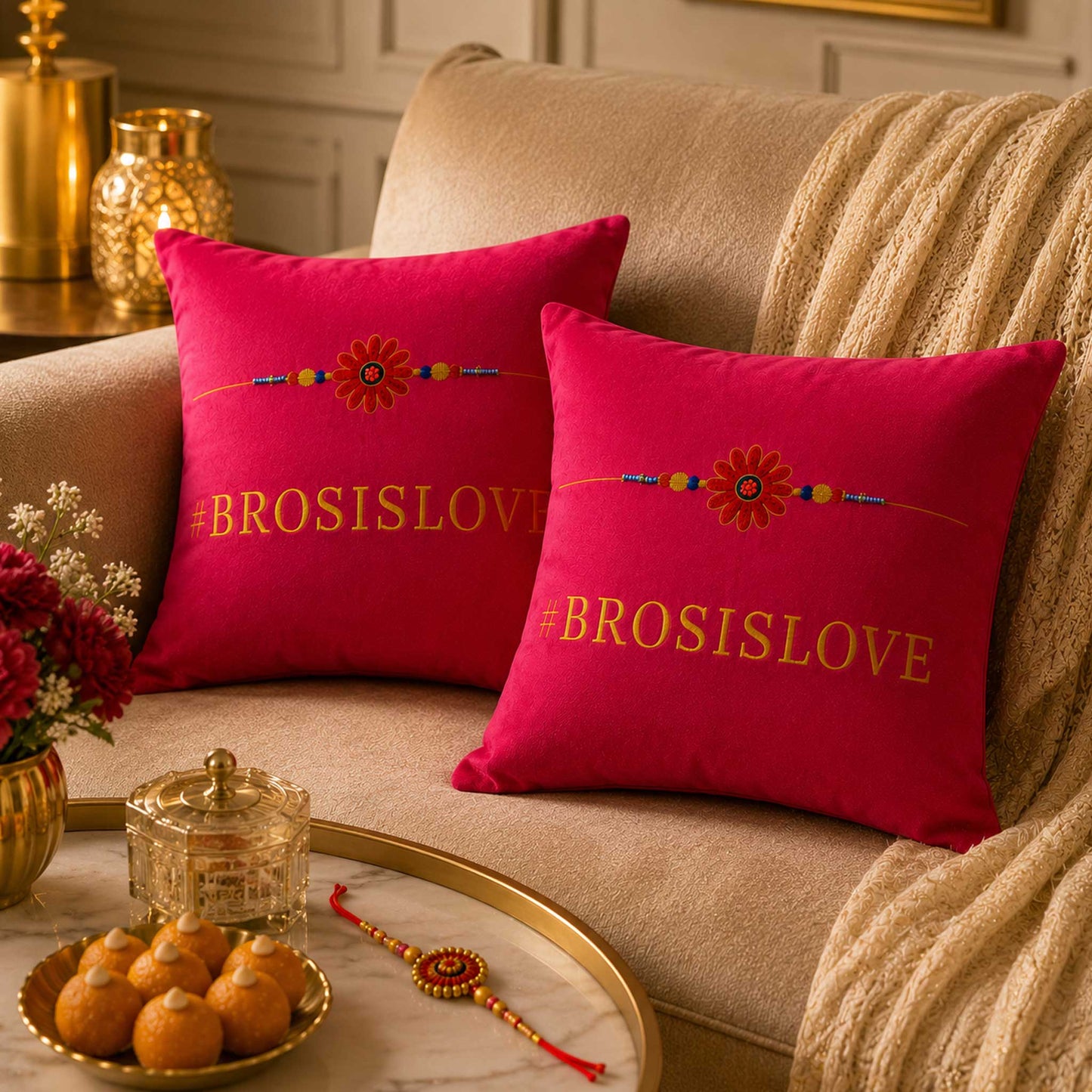 Rakhi Velvet Cushion – BroSisLove