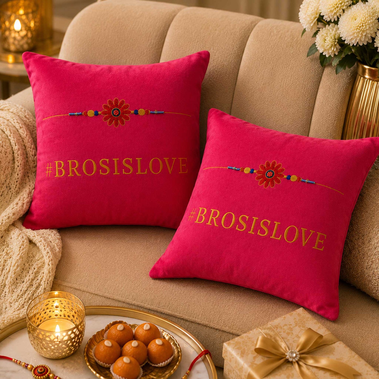 Rakhi Velvet Cushion – BroSisLove