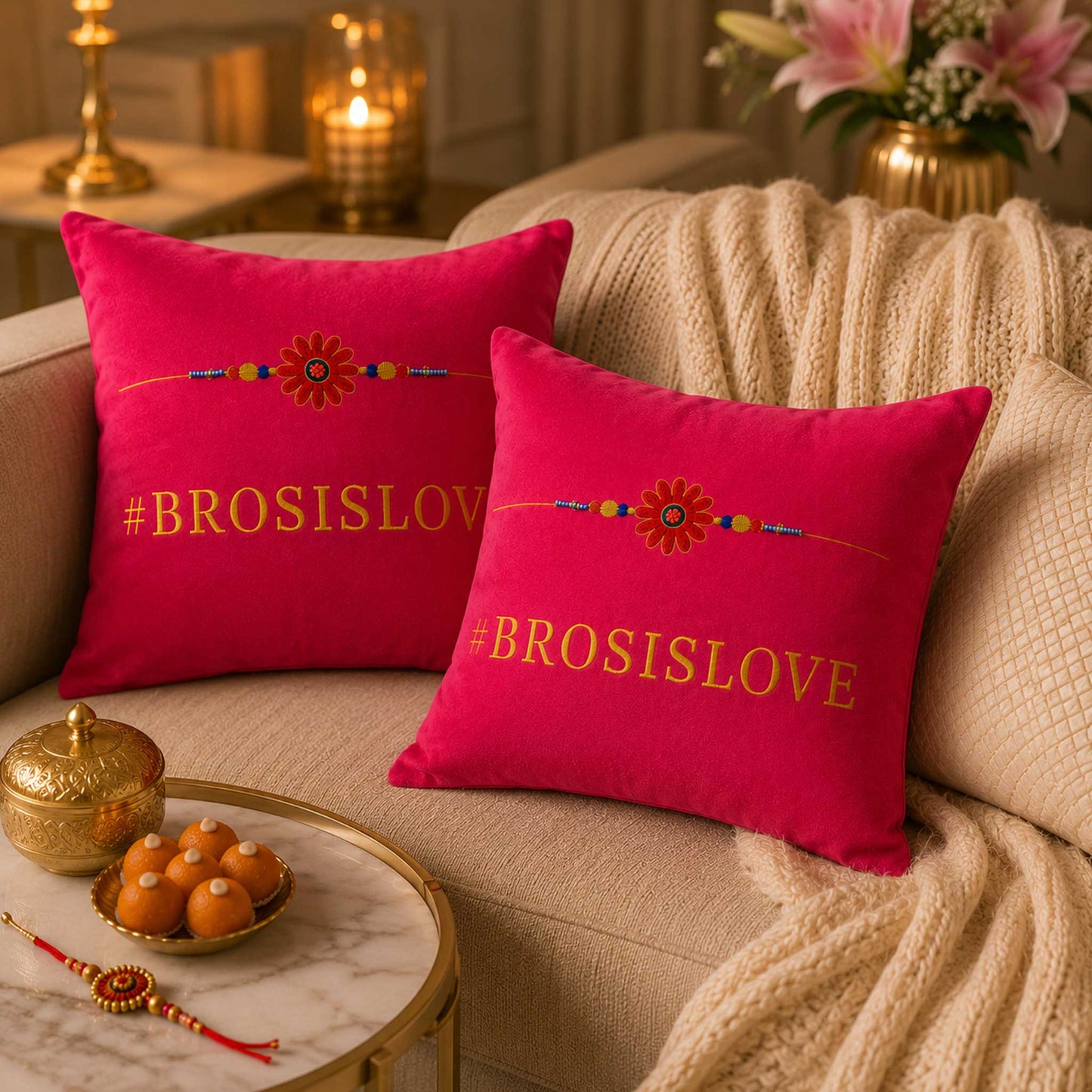 Rakhi Velvet Cushion – BroSisLove