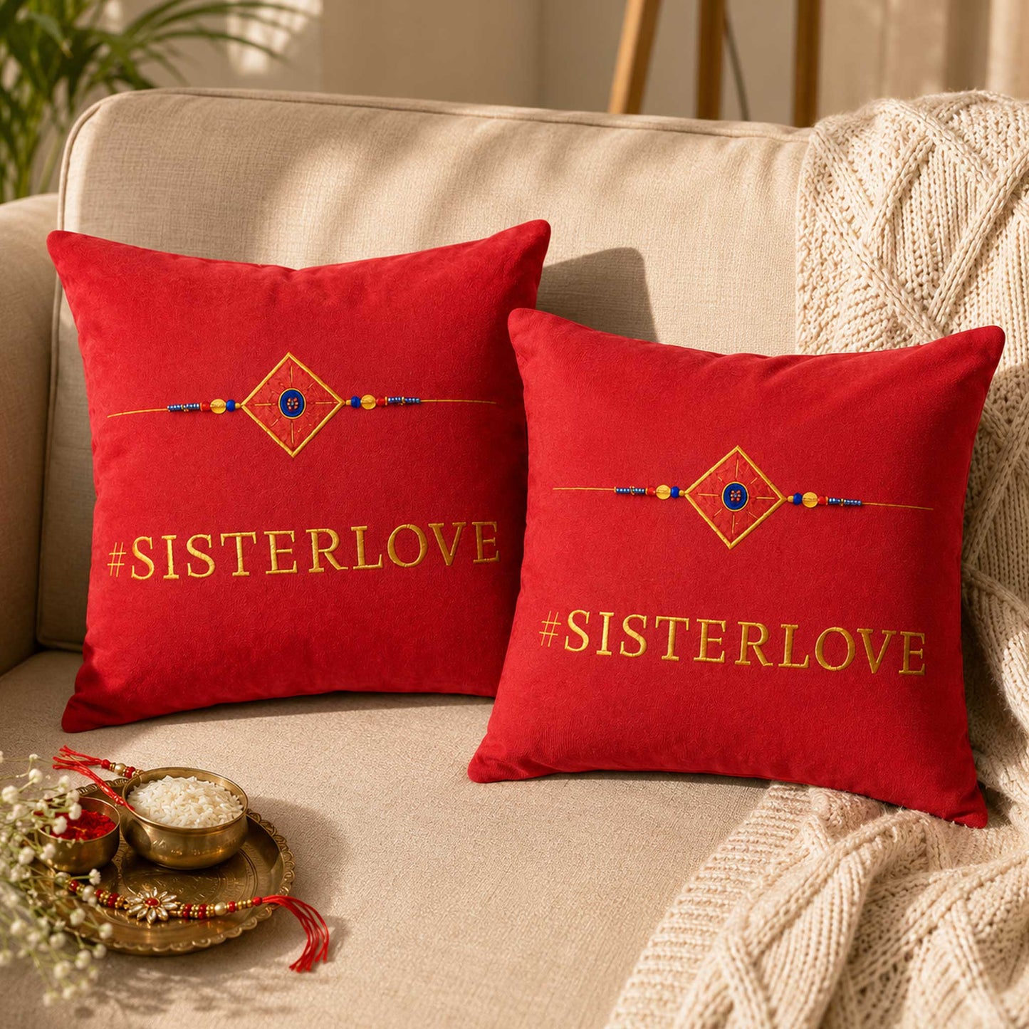 Rakhi Velvet Cushion – Sister Love