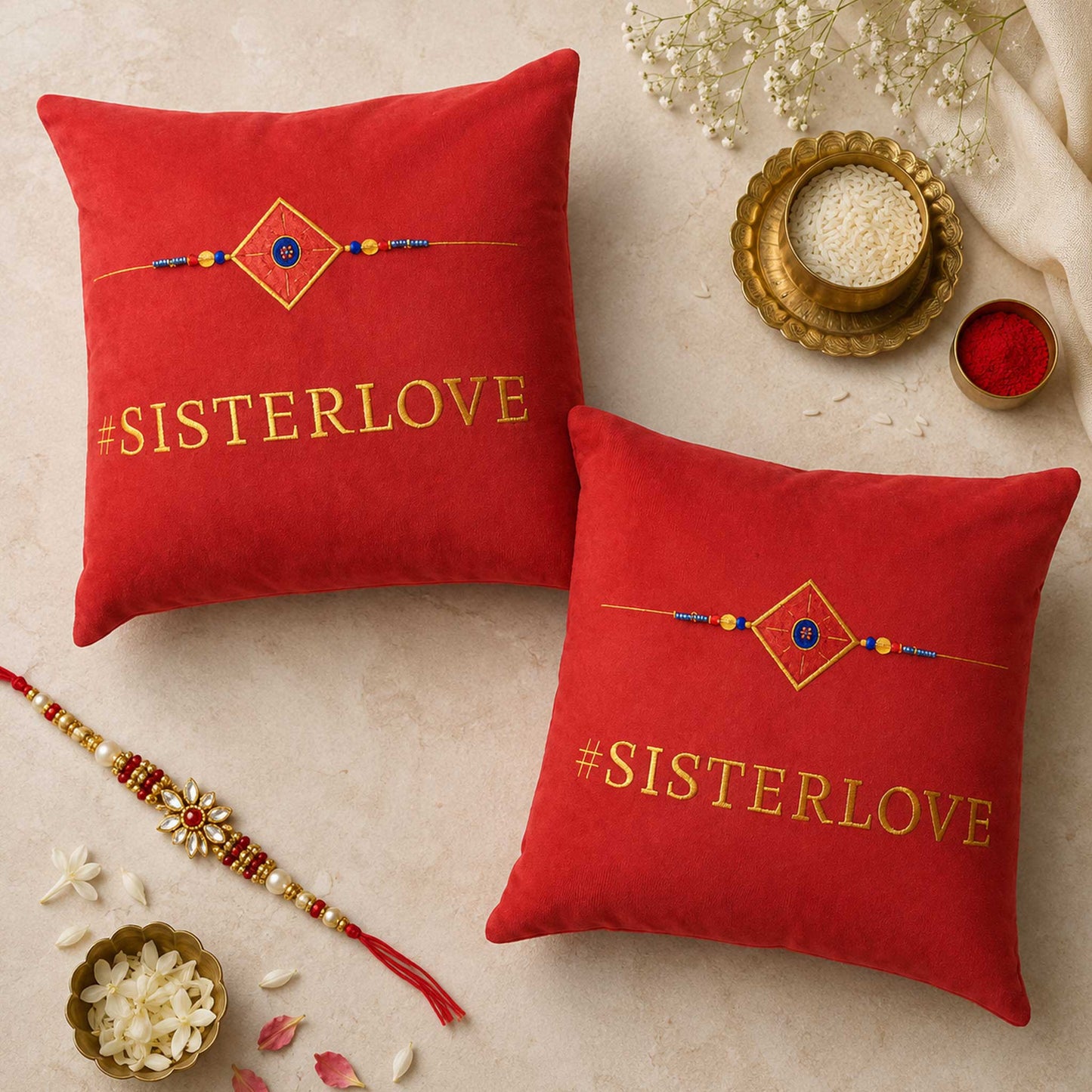 Rakhi Velvet Cushion – Sister Love