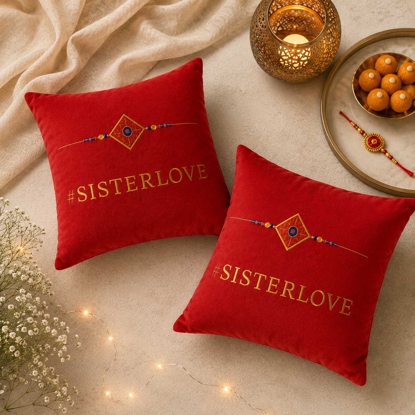Rakhi Velvet Cushion – Sister Love