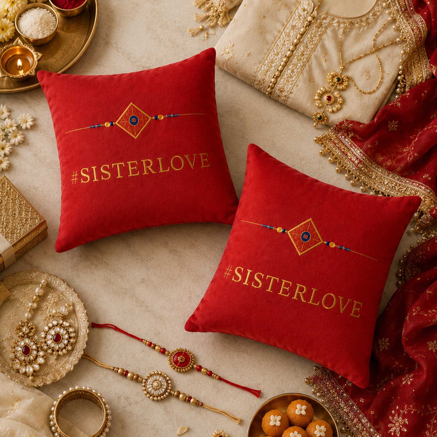 Rakhi Velvet Cushion – Sister Love