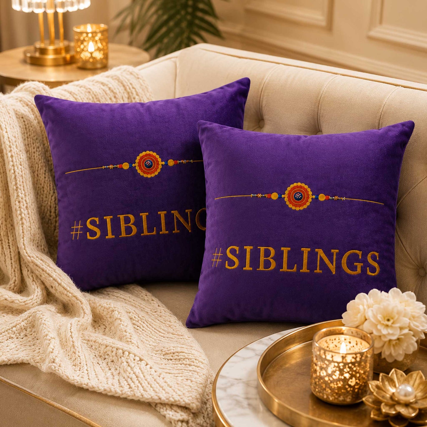Rakhi Velvet Cushion – Siblings