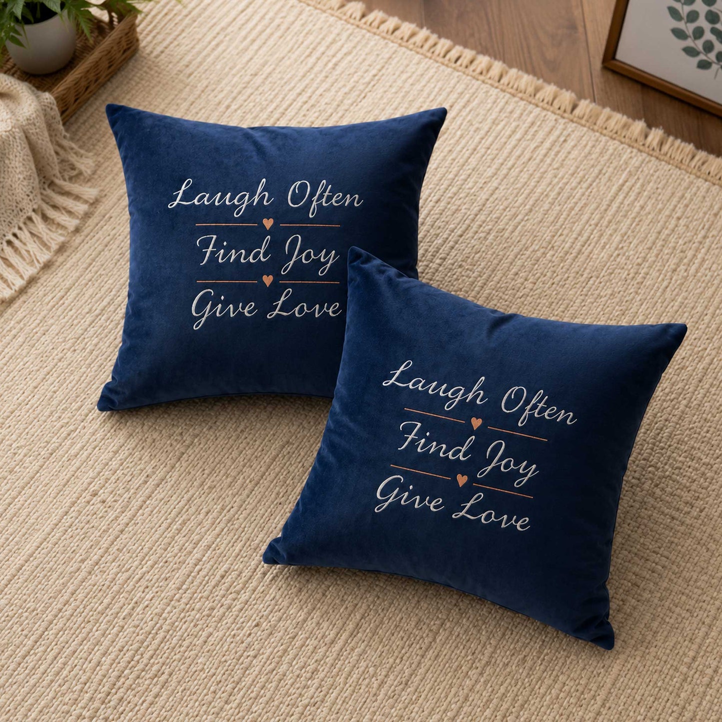 Inspirational Navy Blue Velvet Cushion - Give Love