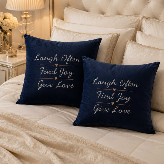 Inspirational Navy Blue Velvet Cushion - Give Love