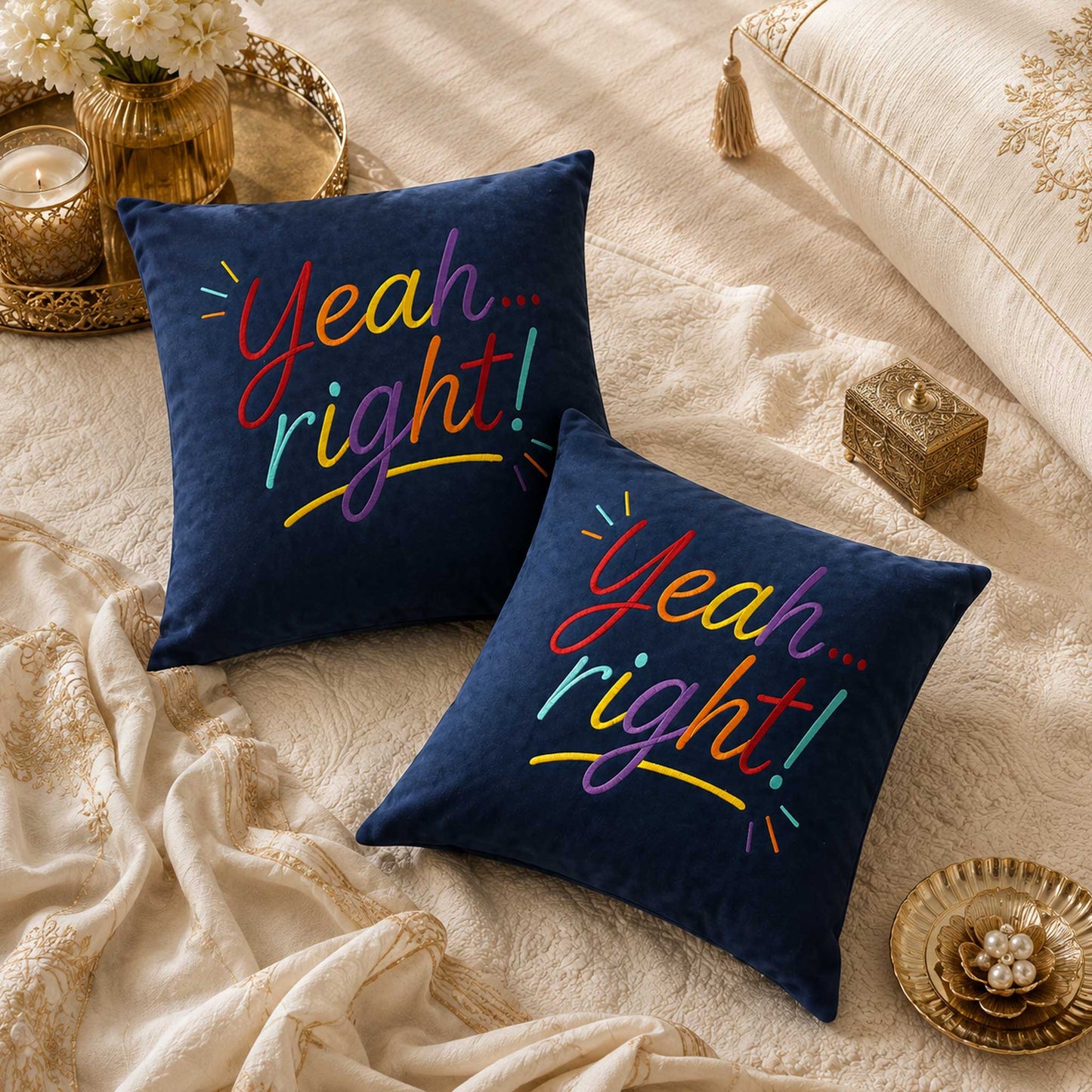 Inspirational Navy Blue Velvet Cushion – Yeah right