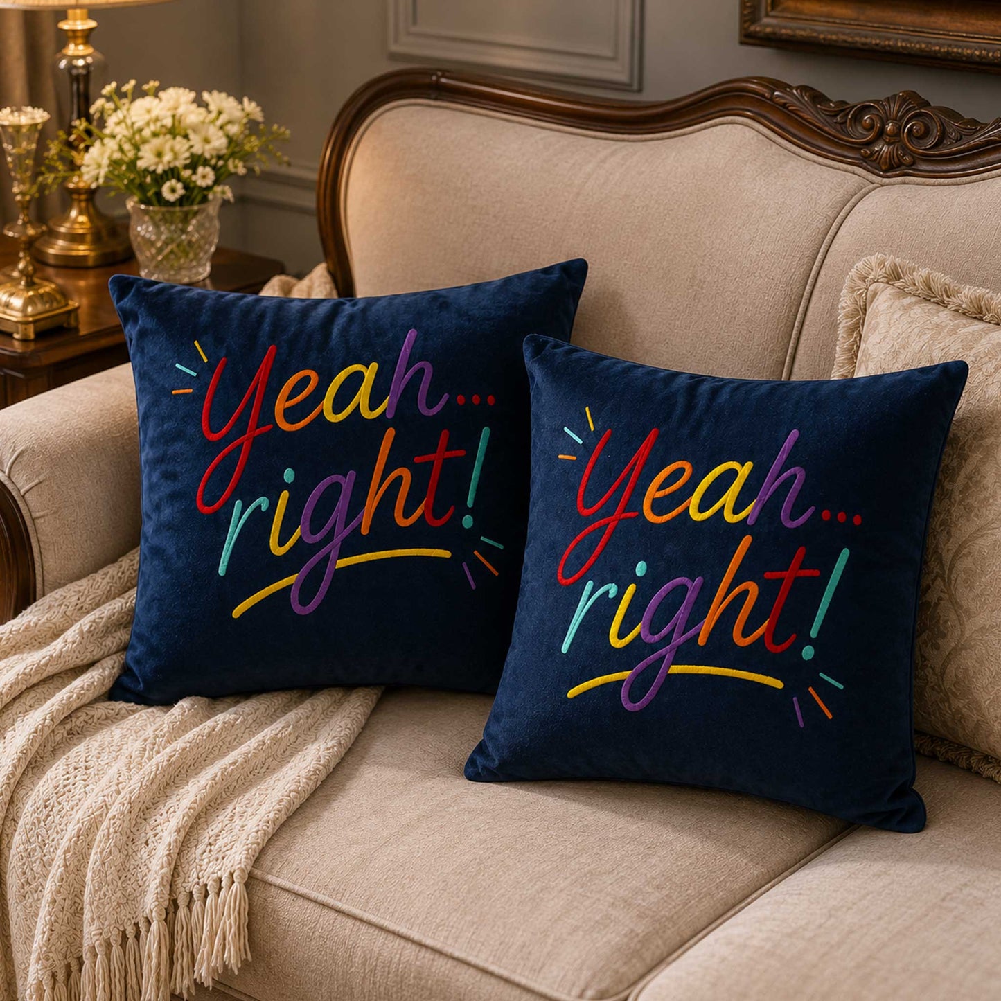 Inspirational Navy Blue Velvet Cushion – Yeah right