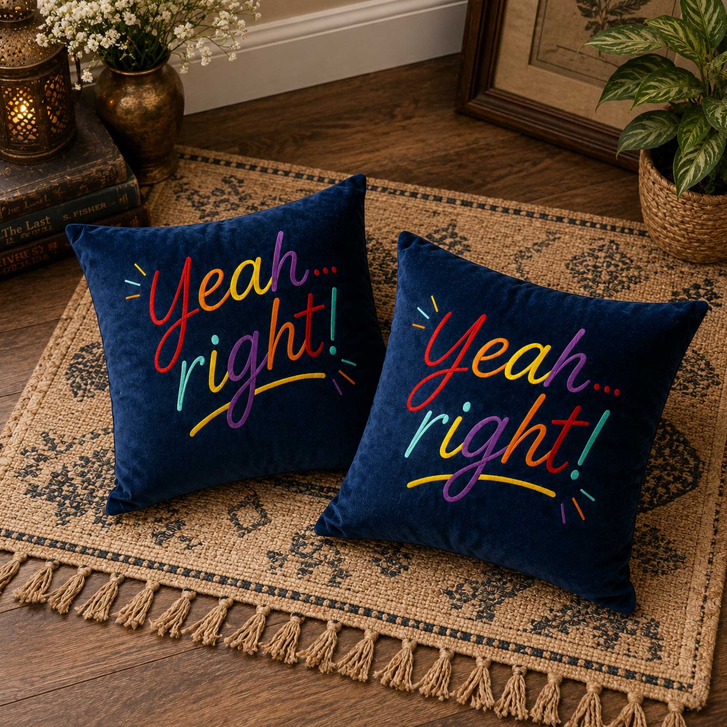 Inspirational Navy Blue Velvet Cushion – Yeah right
