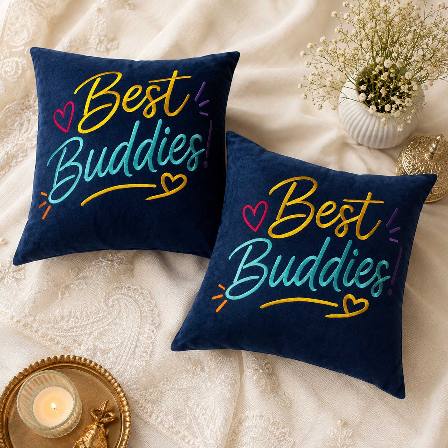 Inspirational Navy Blue Velvet Cushion  – Best Buddies