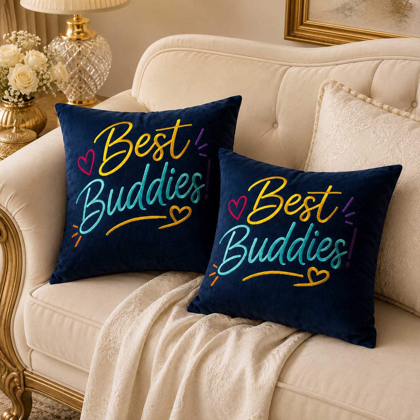 Inspirational Navy Blue Velvet Cushion  – Best Buddies