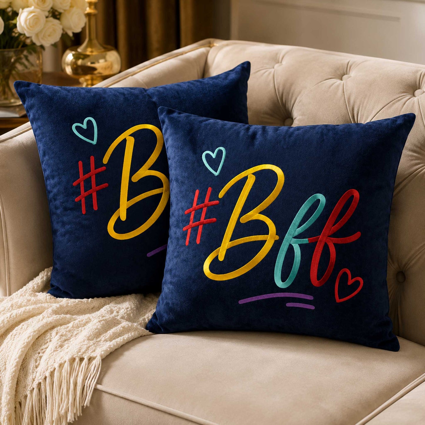 Inspirational Navy Blue Velvet Cushion  – Bff