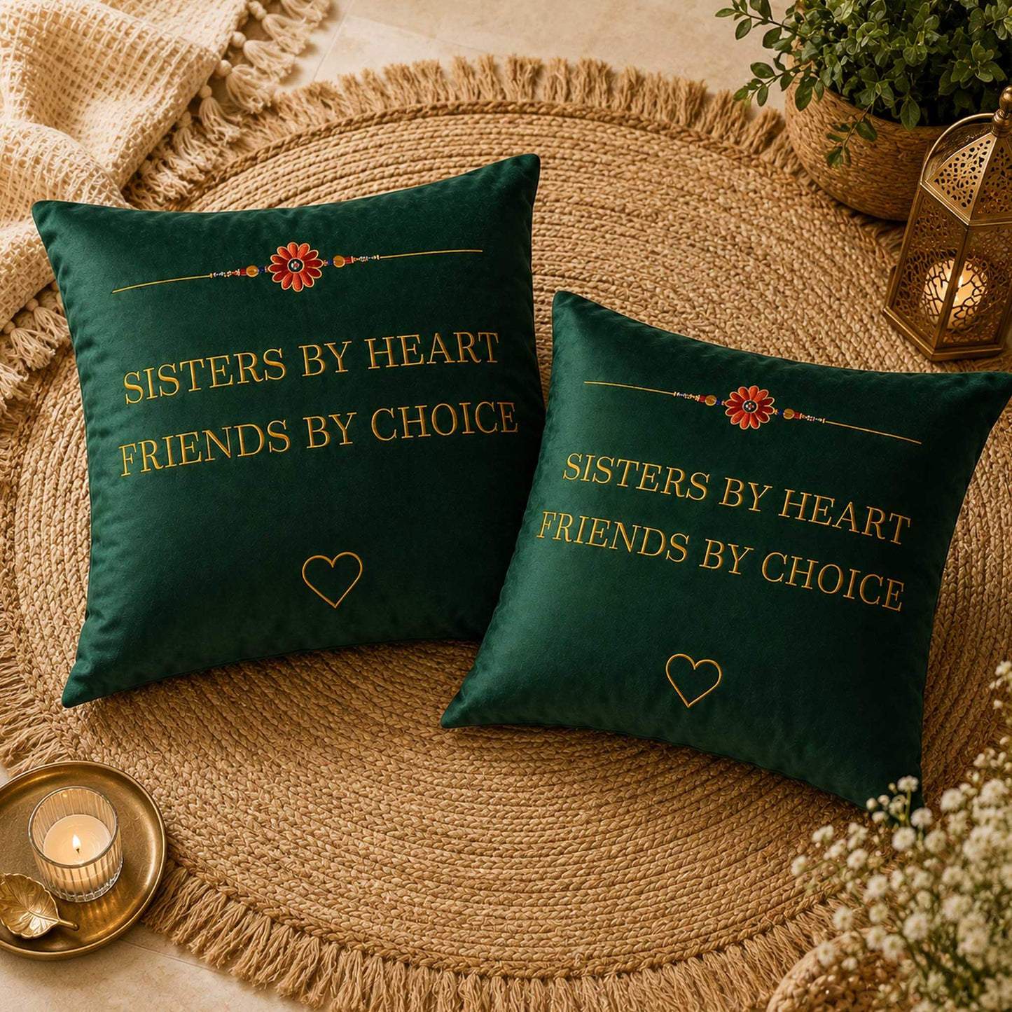 Sisters by Heart Velvet Cushion with Filler