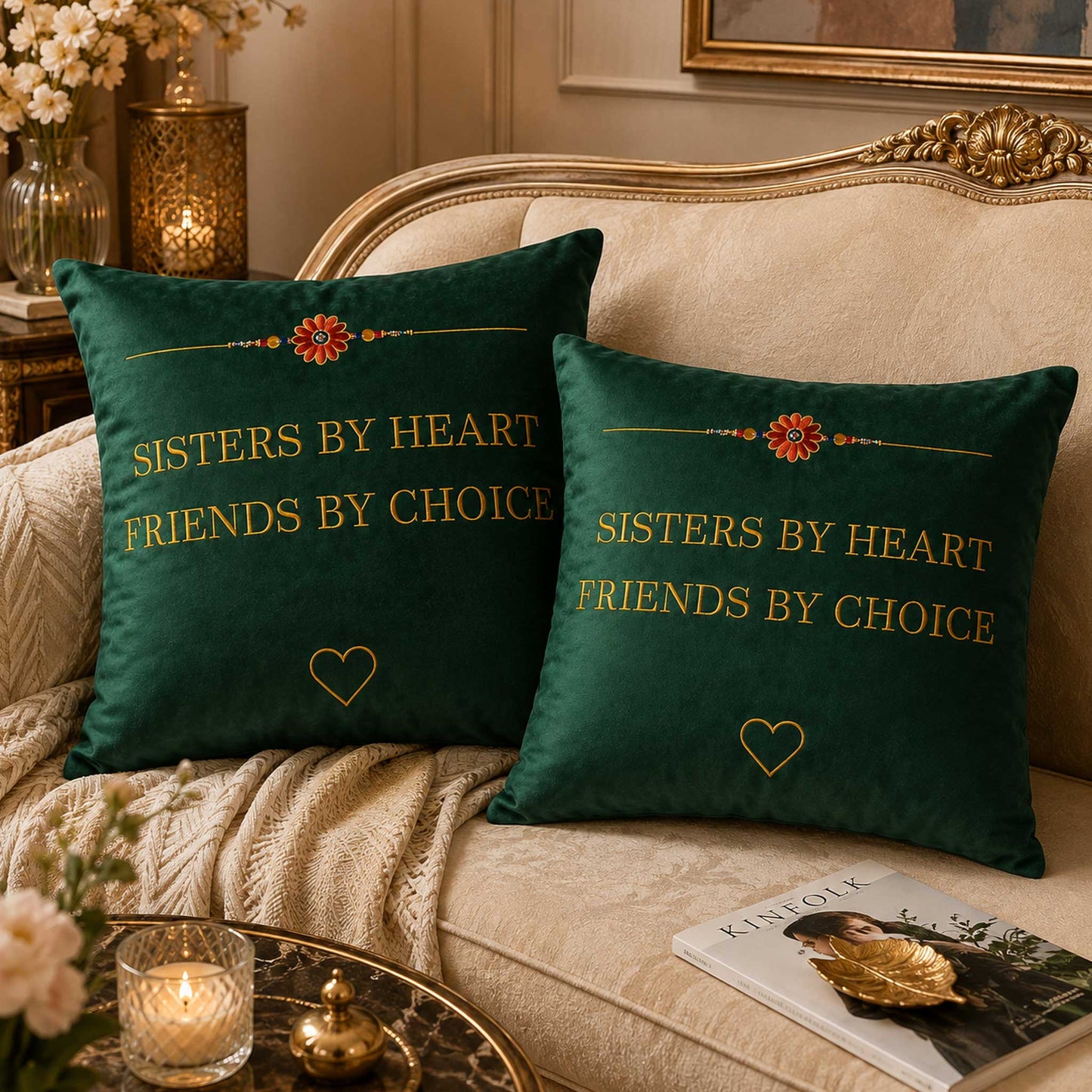 Sisters by Heart Velvet Cushion with Filler