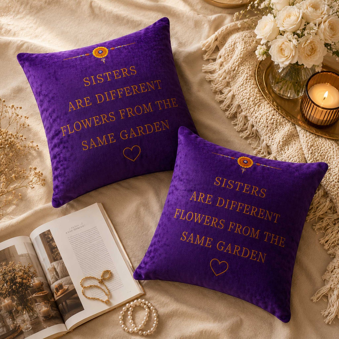 Sisters Garden Velvet Cushion with Filler