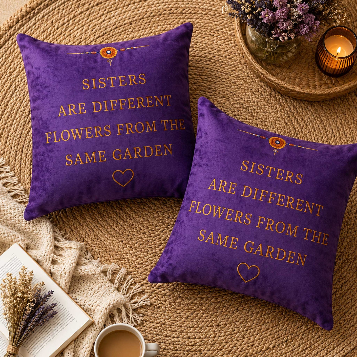 Sisters Garden Velvet Cushion with Filler