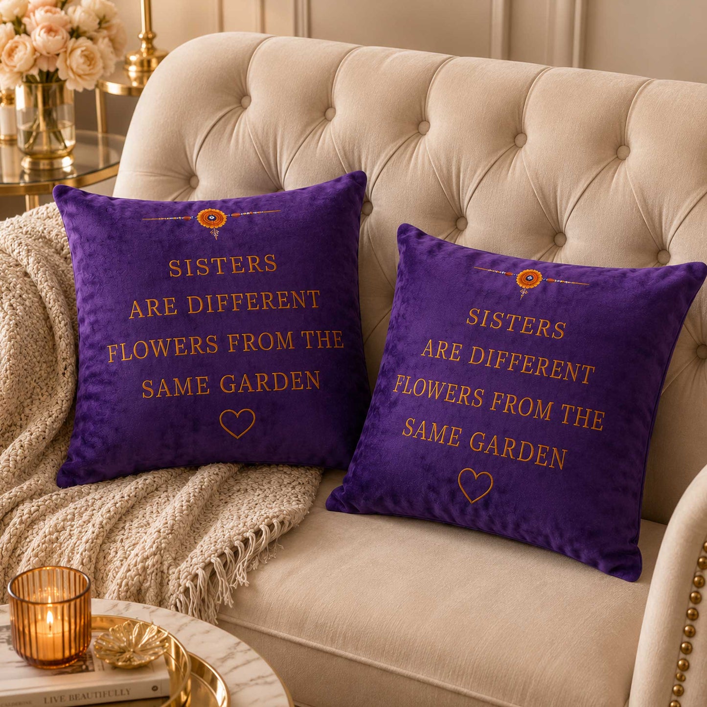 Sisters Garden Velvet Cushion with Filler