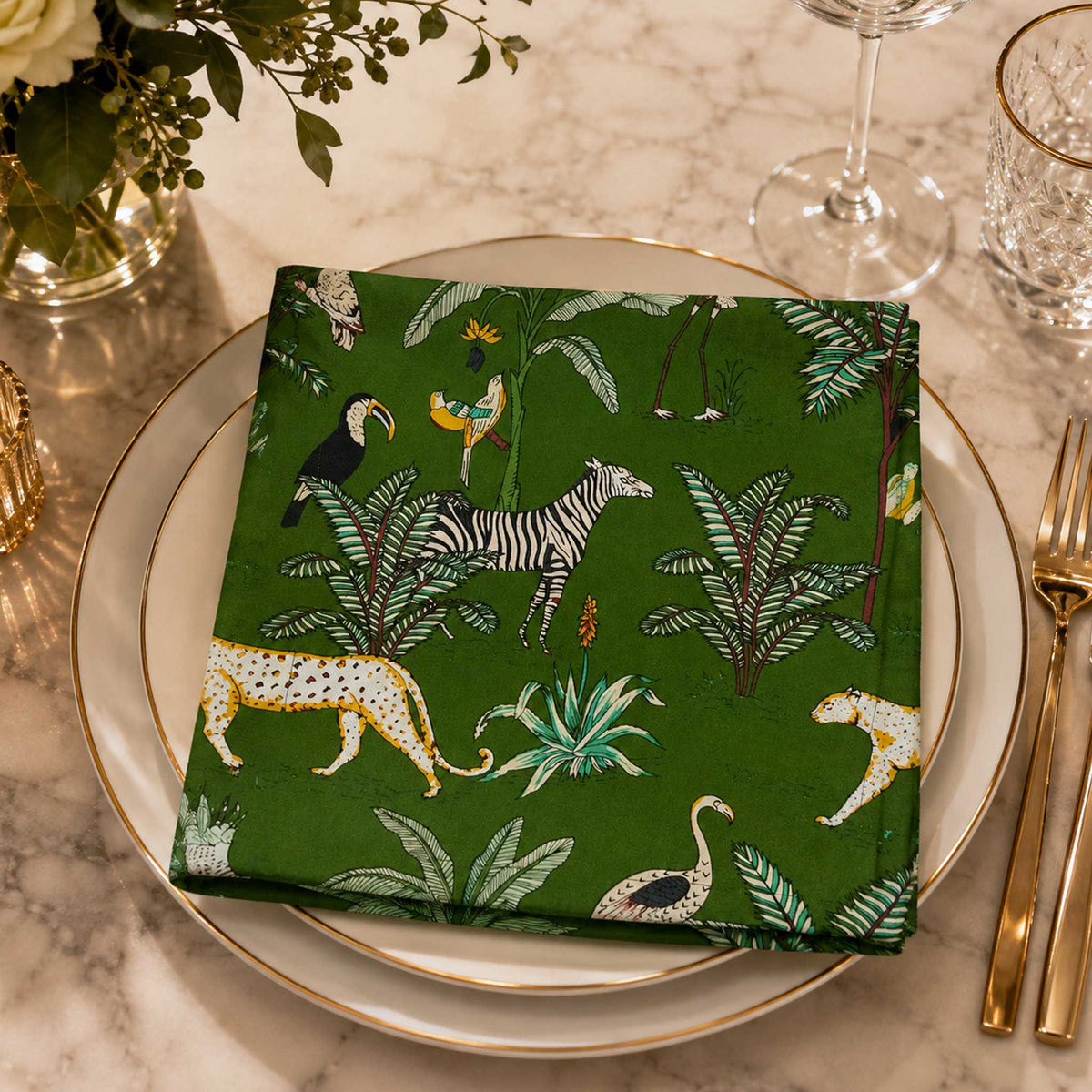 Savanah Jungle Print Cotton Napkin Set of 6 - Green