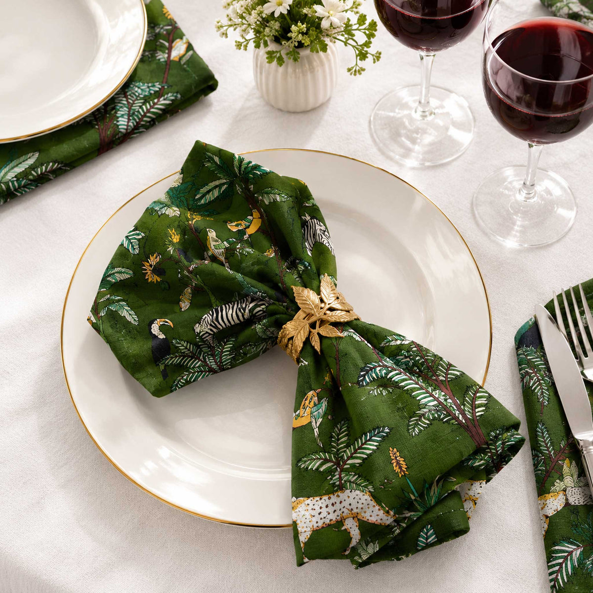 Savanah Jungle Print Cotton Napkin Set of 6 - Green