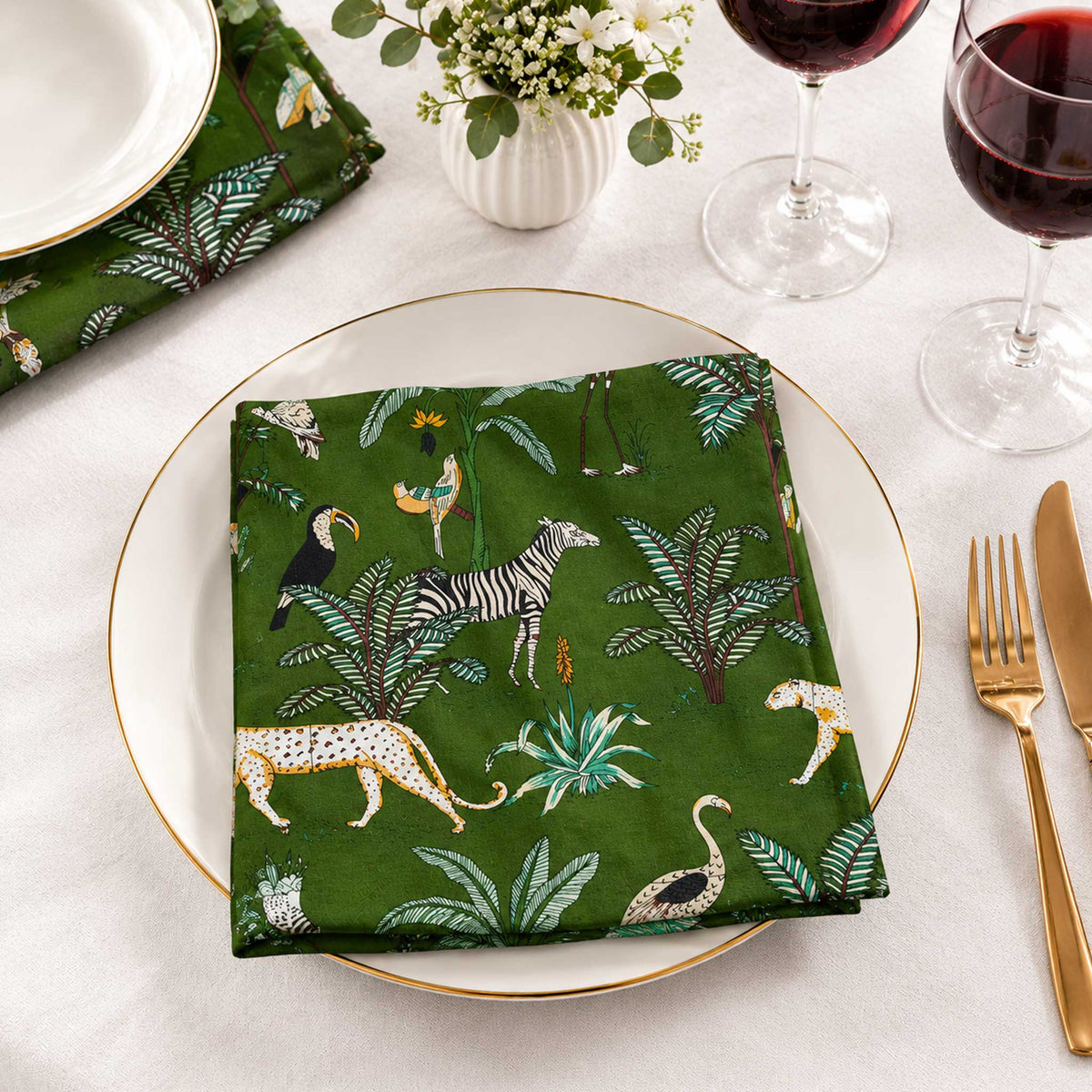 Savanah Jungle Print Cotton Napkin Set of 6 - Green