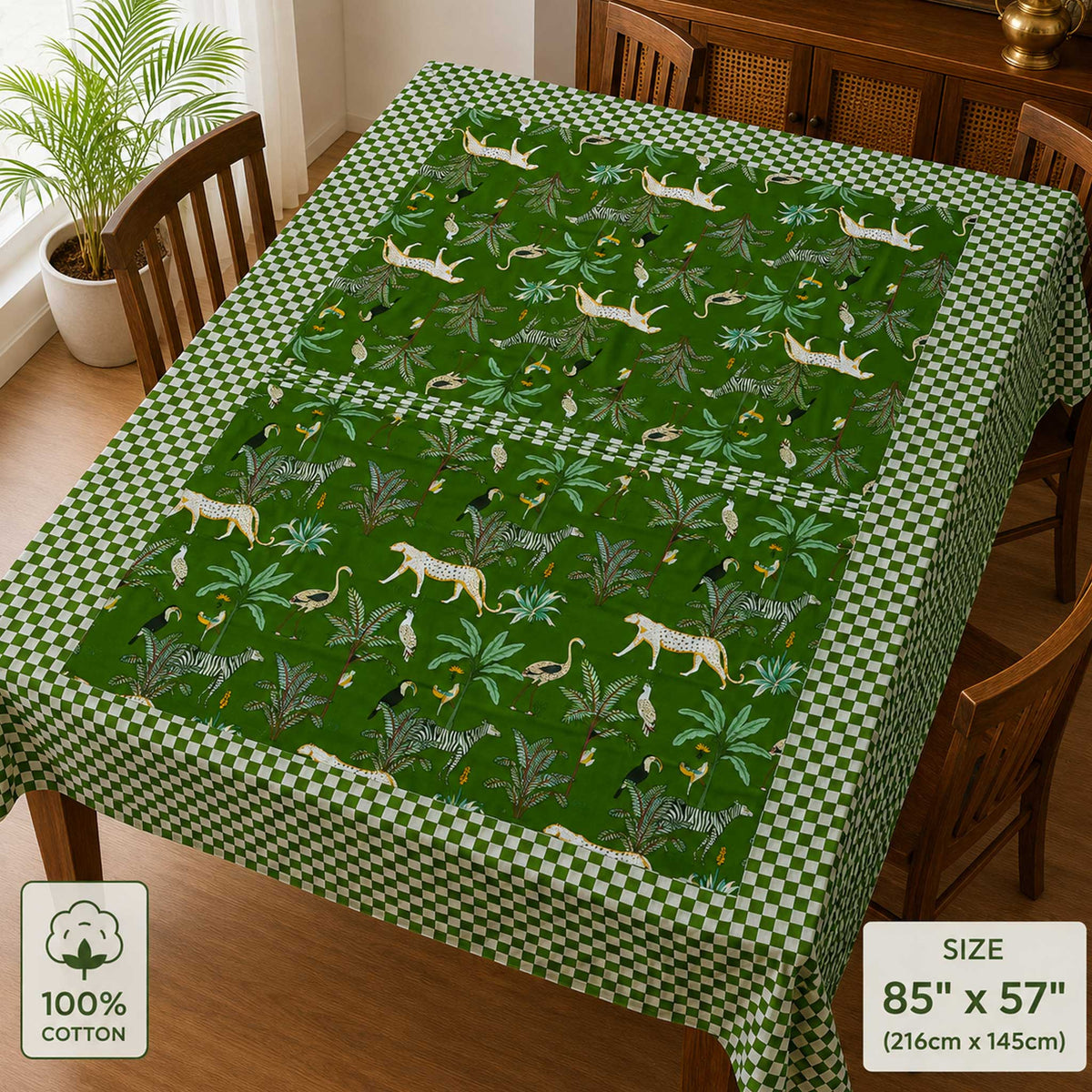 Savana Green Cotton Table Cloth 85 x 57 Inches