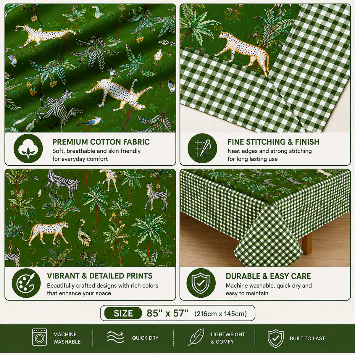 Savana Green Cotton Table Cloth 85 x 57 Inches