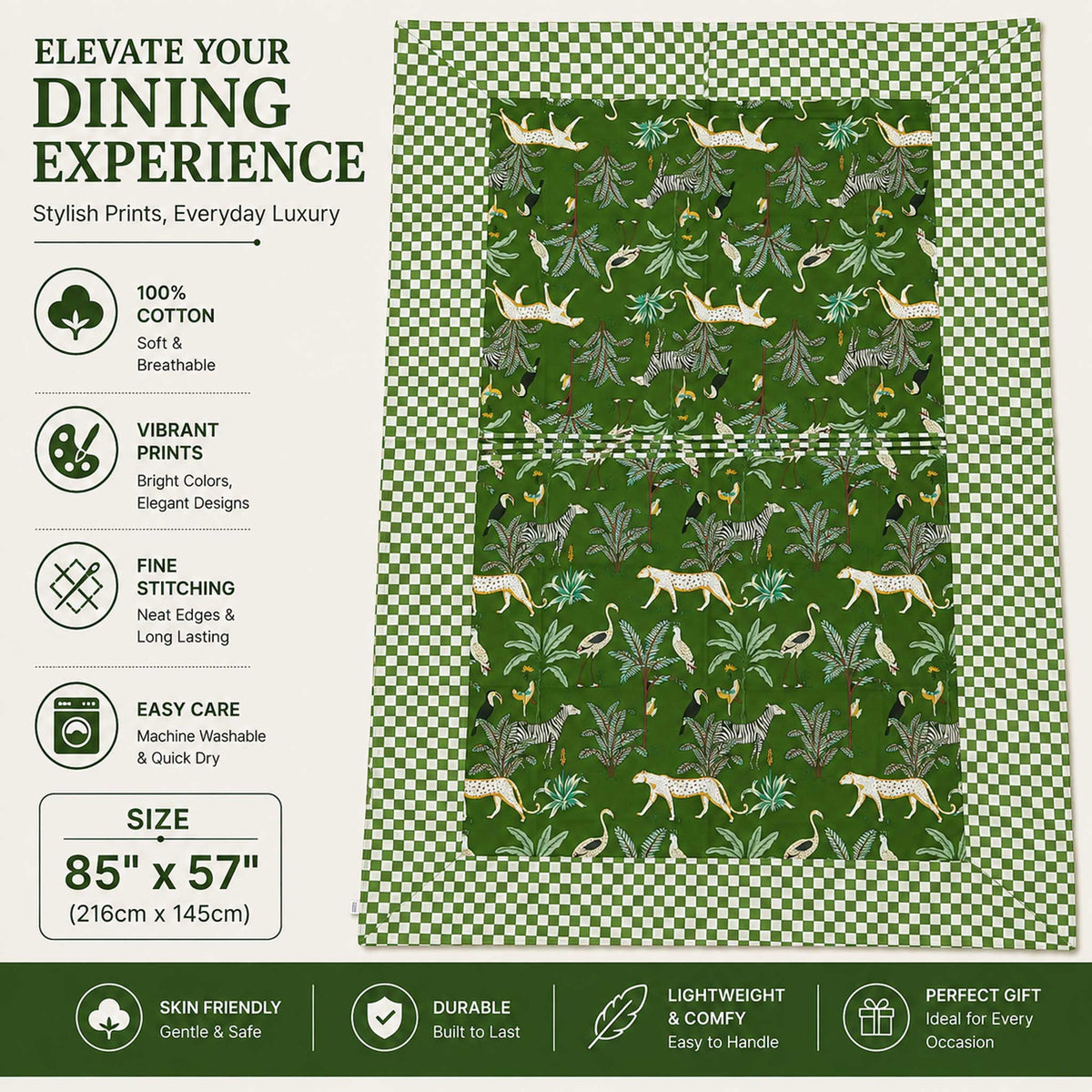 Savana Green Cotton Table Cloth 85 x 57 Inches