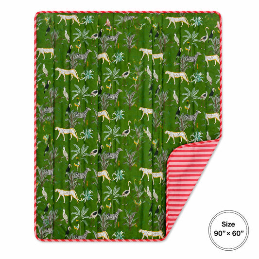 Savana Green Safari Print Quilt 90 x 60 Inches with bag