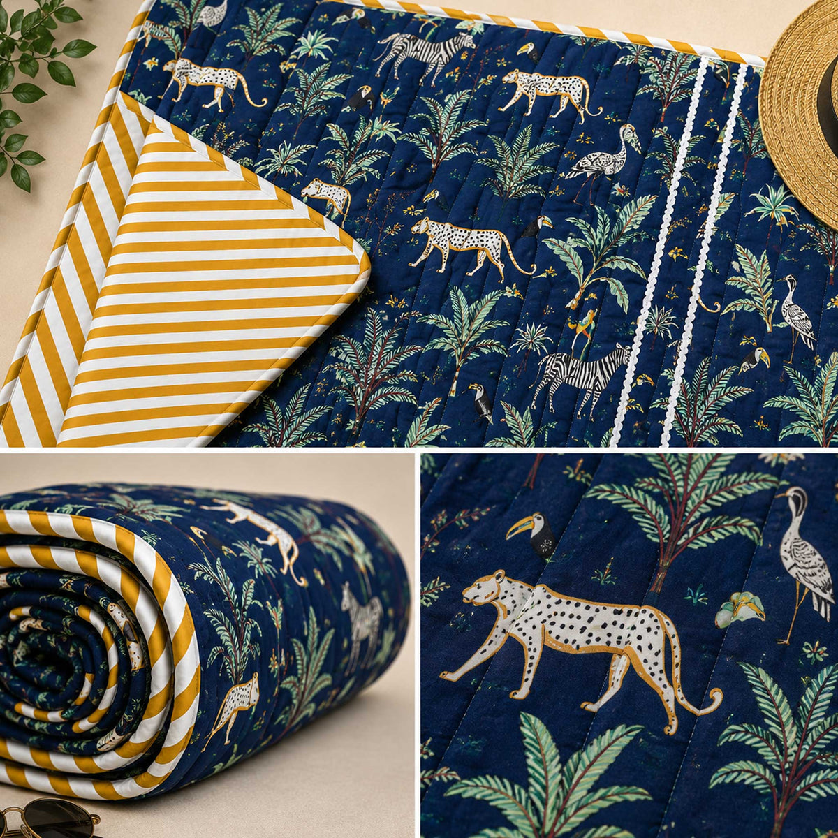 Savana Blue Safari Print Quilt 90 x 60 Inches with bag