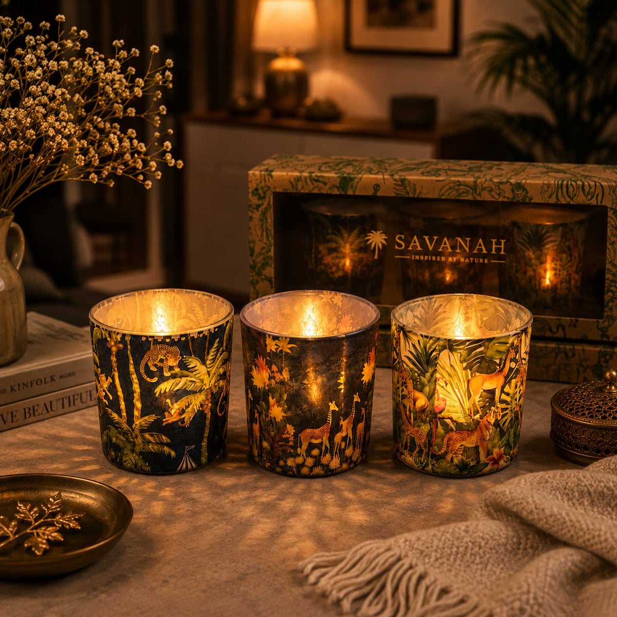 Savanah Print Glass Votive Set of 3 – Tropical Safari