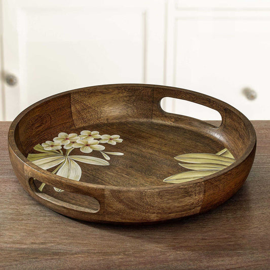 ShastraXellementry Frangipani Circular Wooden Tray
