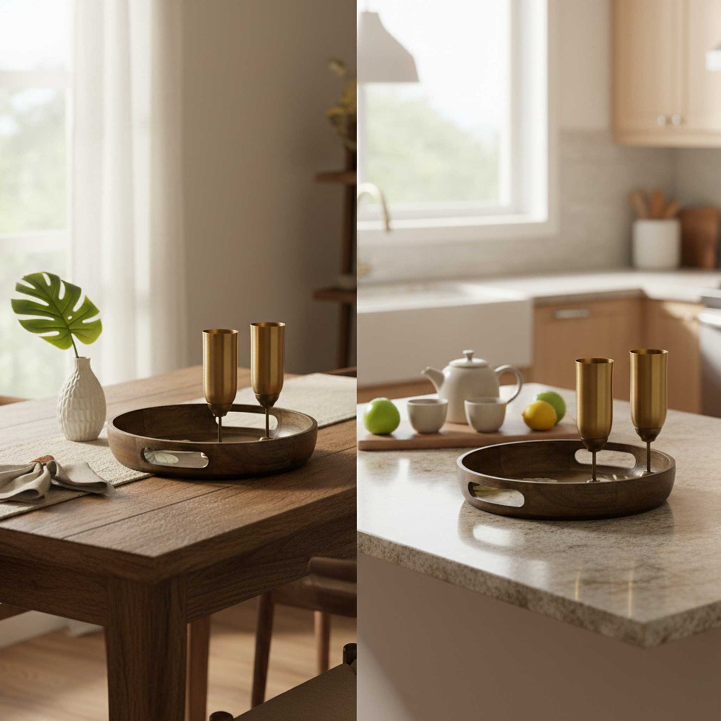 ShastraXellementry Frangipani Circular Wooden Tray